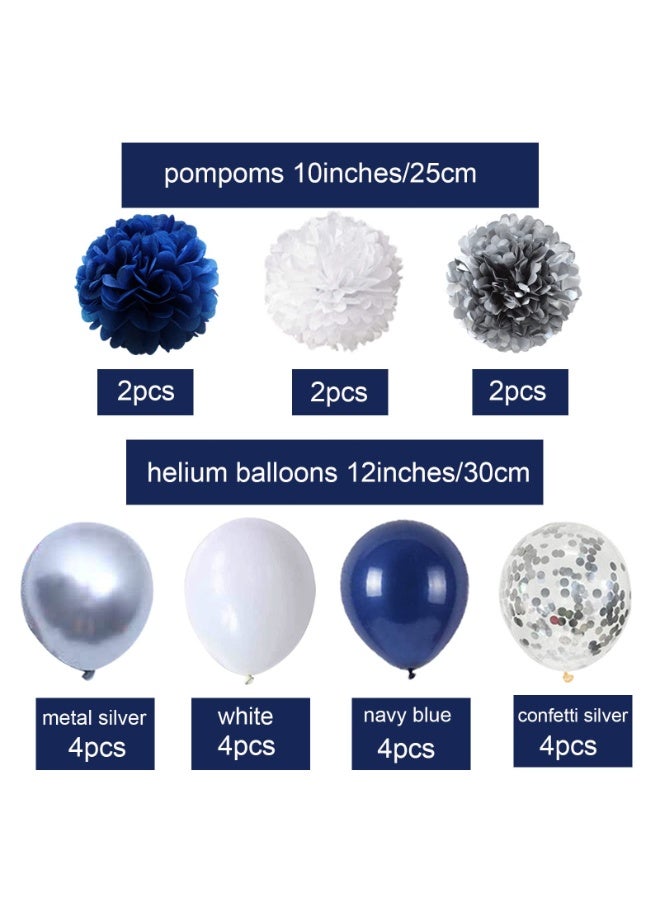 Mordely Blue Birthday Decorations Kit, Birthday Party Decorations for Men Women Boys Grils, Happy Birthday Banner, Tissue Paper Flowers Pom Pom, Hanging Swirls and Circle Dot Garland, Latex Confetti Balloons - Image 2